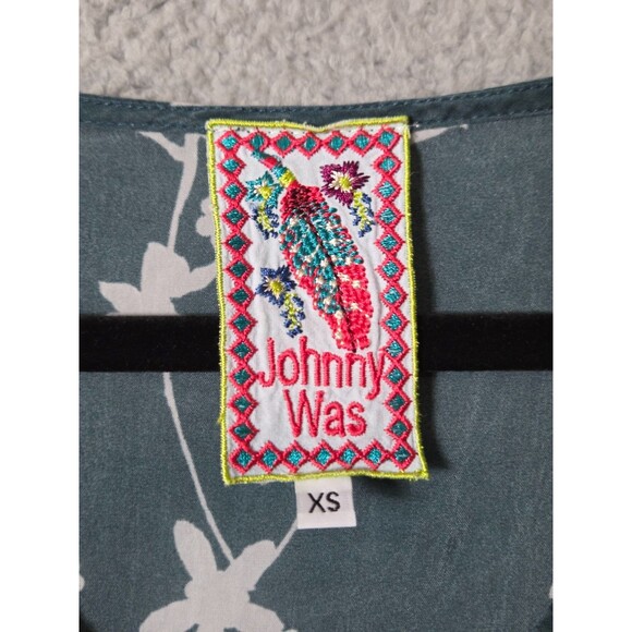 Johnny Was Women Blouse XS Blue Floral Frenzy Boho Chic Top Semi Sheer V-Neck - Picture 7 of 9